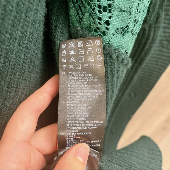 Sandro green knit wool oversized cardigan with inset lace size FR 2 - Picture 10 of 14